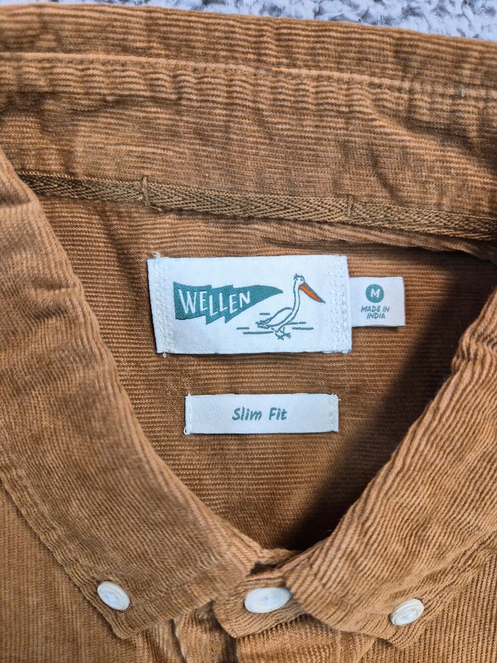 Wellen Long Sleeve Button Down Men's Size M Brown Corduroy Slim Fit (1366)